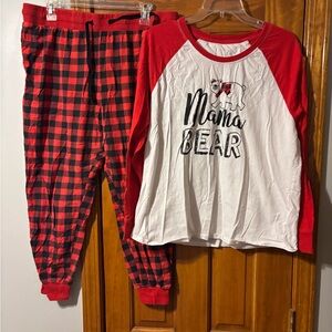 Cuddl Duds Red Plaid Pajama Set with Mama Bear Top